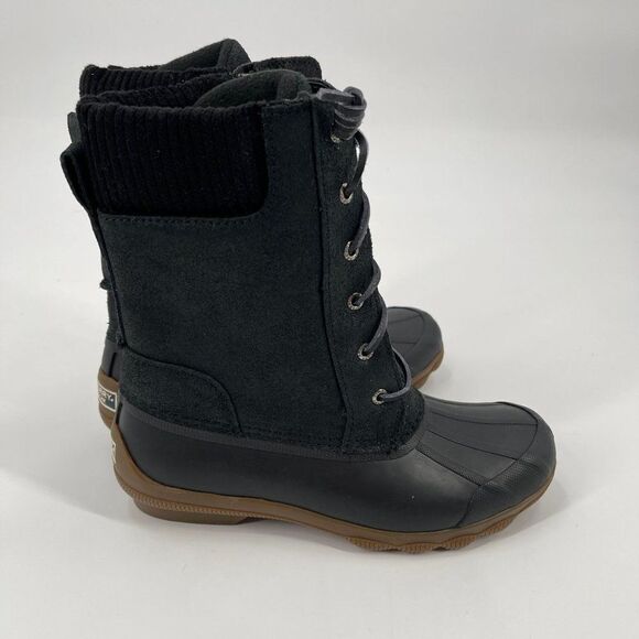 Sperry Syren Misty Tall Lace Up Rain Duck Boot Black - Picture 6 of 11